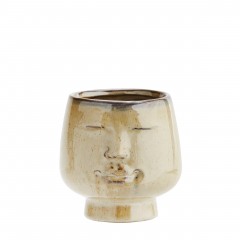 POT FLOWER WITH FACE BEIGE BROWN 
